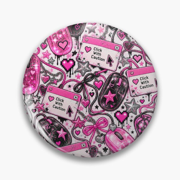 Item preview, Click With Caution Y2K Pink Computer Mouse Grunge Pattern designed and sold by MetaModel Editions.