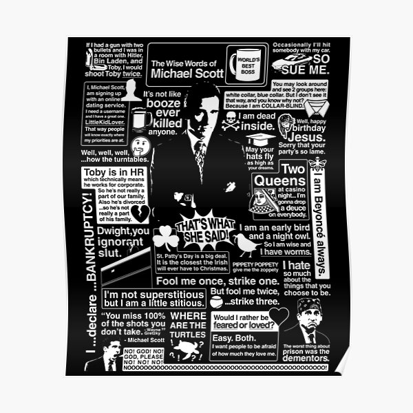 Michael Scott word collage with black frame the office