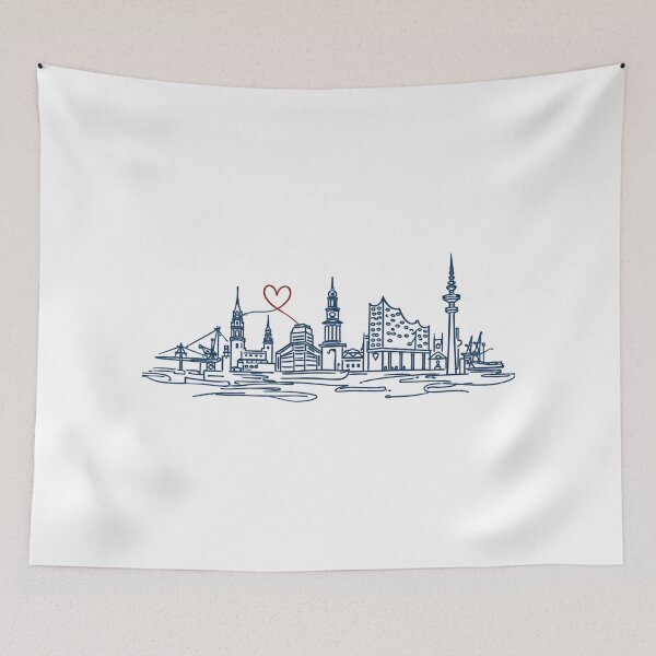 Item preview, Hamburg Skyline – Modern One Line Art Heart designed and sold by Pineapple-Tree.