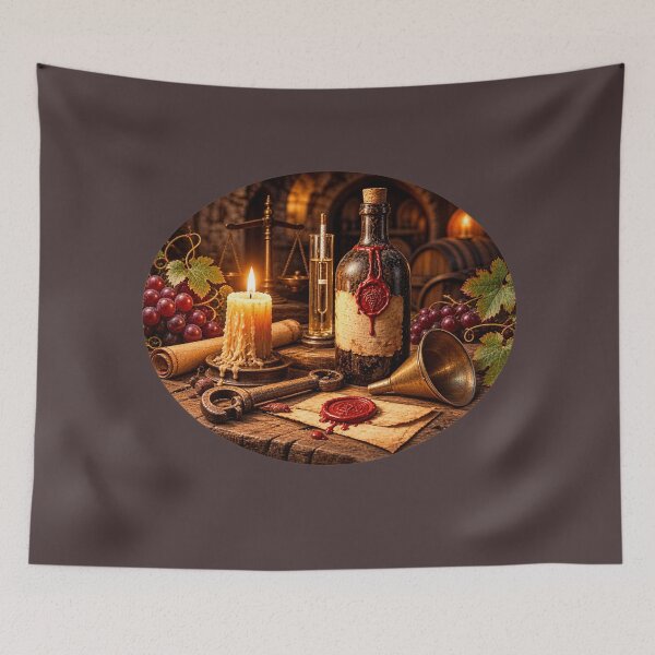 Item preview, Vintage Wine Cellar Still Life - Medieval European Wine & Vineyard Heritage designed and sold by CzipipitoStudio.