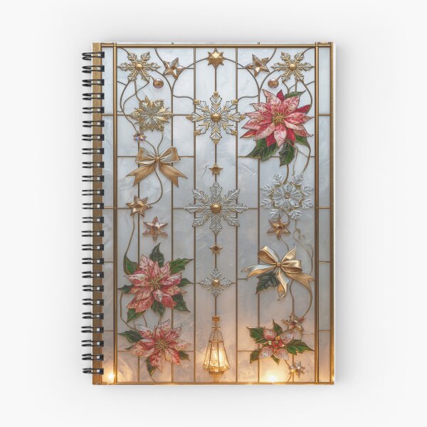 Item preview, Christmas Stained Glass Window of Poinsettias and Snowflakes designed and sold by BriSher.