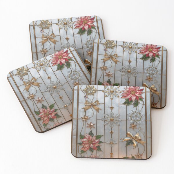 Item preview, Christmas Stained Glass Window of Poinsettias and Snowflakes designed and sold by BriSher.
