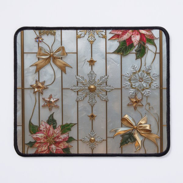 Item preview, Christmas Stained Glass Window of Poinsettias and Snowflakes designed and sold by BriSher.
