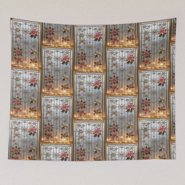 Item preview, Christmas Stained Glass Window of Poinsettias and Snowflakes designed and sold by BriSher.