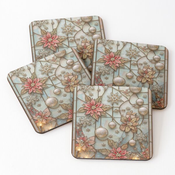 Item preview, Christmas Stained Glass Window of Poinsettias and Snowflakes designed and sold by BriSher.