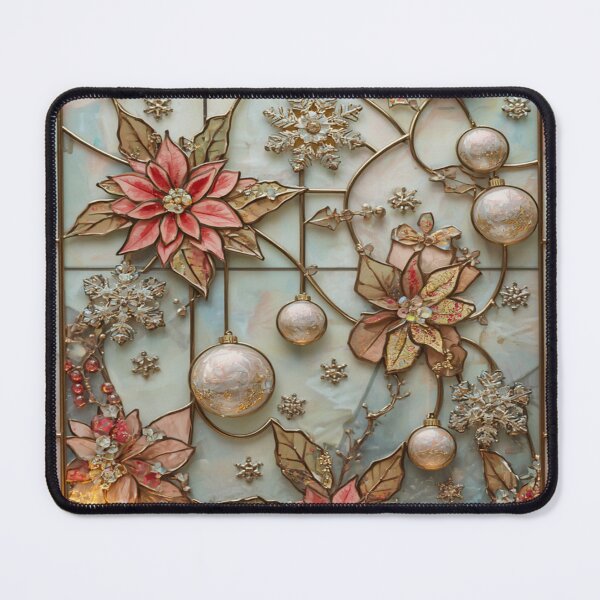 Item preview, Christmas Stained Glass Window of Poinsettias and Snowflakes designed and sold by BriSher.