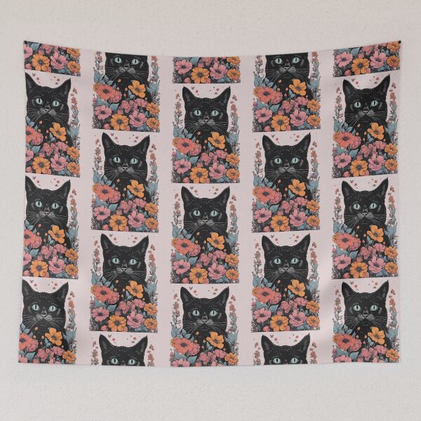 Item preview, Pastel Aesthetic Black Cat Autumn Bloom Fall Floral Art designed and sold by Catophile.
