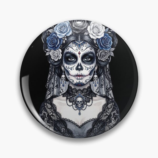 Item preview, Black Blue Catrina Day of the Dead Watercolor designed and sold by PlumArtDesign.