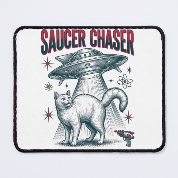 Item preview, Saucer Chaser Funny Retro Sci-Fi Cat Flying Saucer Cat UFO Cat Lover designed and sold by FurRealStudioCo.