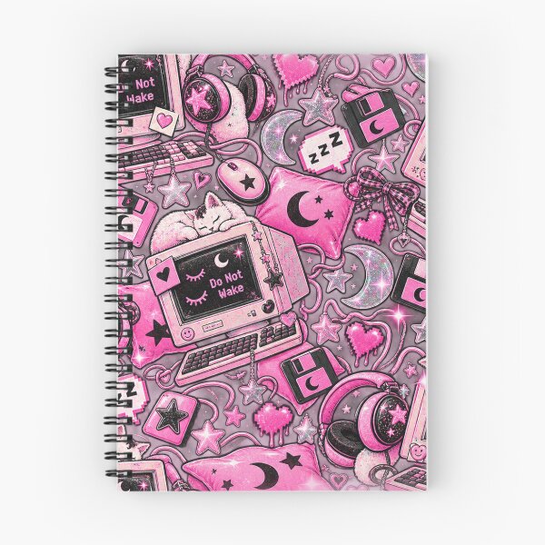 Item preview, Do Not Wake Pink Y2K Computer Sleepy Cat Grunge Pattern designed and sold by MetaModel Editions.