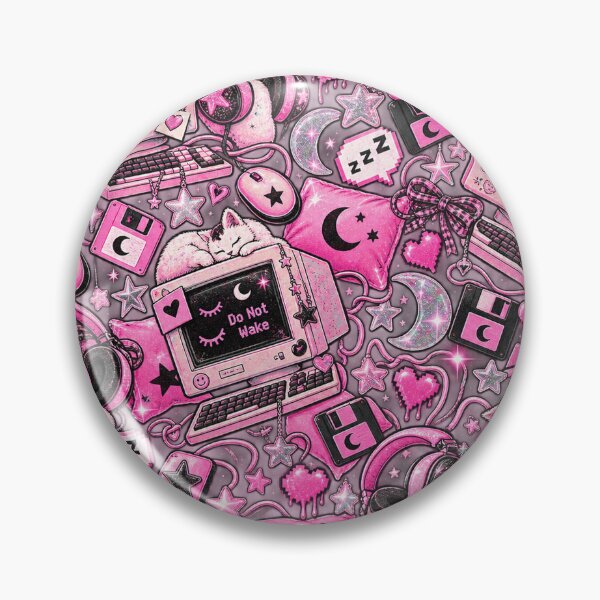 Item preview, Do Not Wake Pink Y2K Computer Sleepy Cat Grunge Pattern designed and sold by MetaModel Editions.