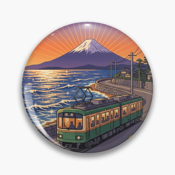 Item preview, Shonan Seaside Retro Enoden Train & Mt Fuji Japanese Sticker designed and sold by Hikariha Studio.