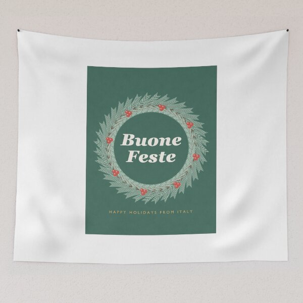 Item preview, Buone Feste Pine Wreath Christmas Typography designed and sold by ChromaLens.