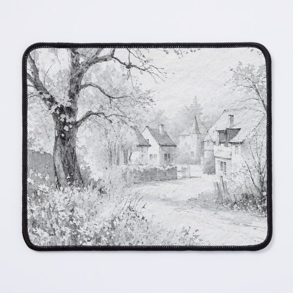Item preview, Spring Village in Monochrome – Pen and Ink with Watercolor Art designed and sold by Old Barn Studios.