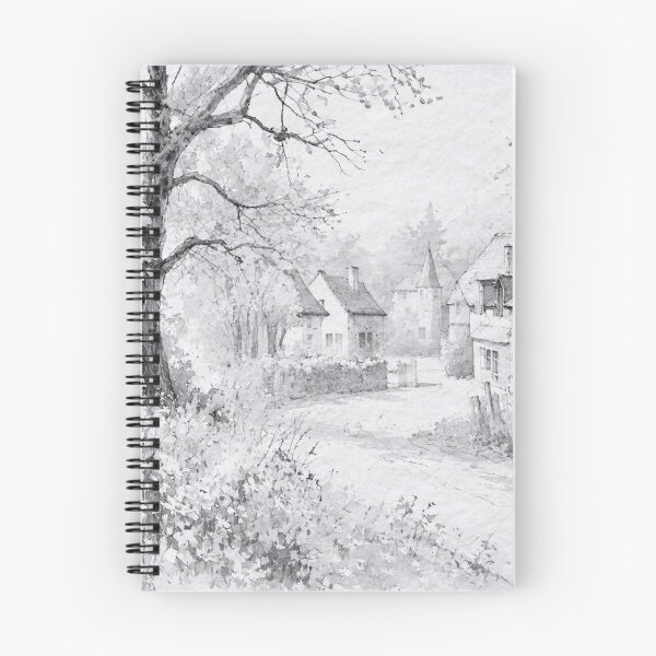 Item preview, Spring Village in Monochrome – Pen and Ink with Watercolor Art designed and sold by Old Barn Studios.