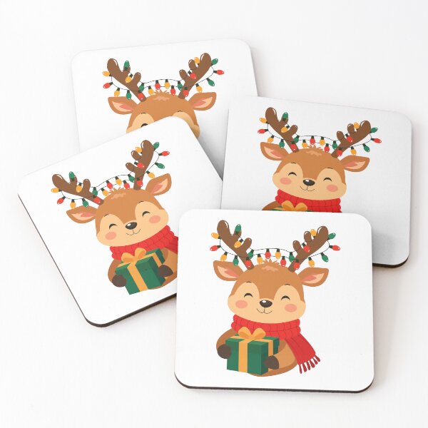 Item preview, Cute Christmas Reindeer with Gift and Colorful Christmas Lights designed and sold by DesignbyAnnaM.