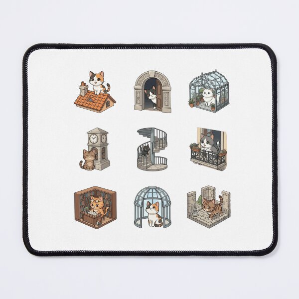 Item preview, Isometric Architectural Cat Greenhouse Library Rooftop Sticker Sheet designed and sold by mood-draftsman.