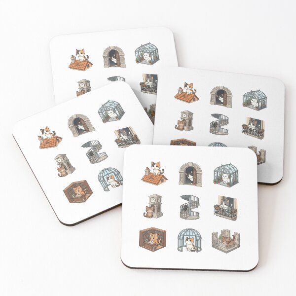 Item preview, Isometric Architectural Cat Greenhouse Library Rooftop Sticker Sheet designed and sold by mood-draftsman.