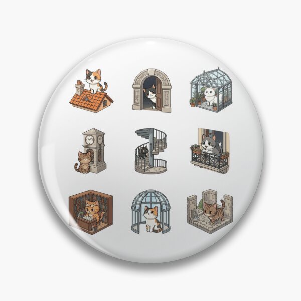Item preview, Isometric Architectural Cat Greenhouse Library Rooftop Sticker Sheet designed and sold by mood-draftsman.
