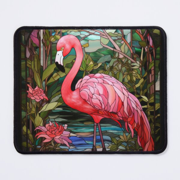 Item preview, Stained Glass Pink Flamingo in Tropical Garden designed and sold by pinkal.