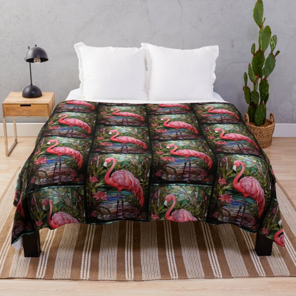 Item preview, Stained Glass Pink Flamingo in Tropical Garden designed and sold by pinkal.