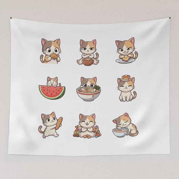 Item preview, Foodie Cat Ramen Watermelon Snack Cute Calico Sticker Sheet designed and sold by mood-draftsman.