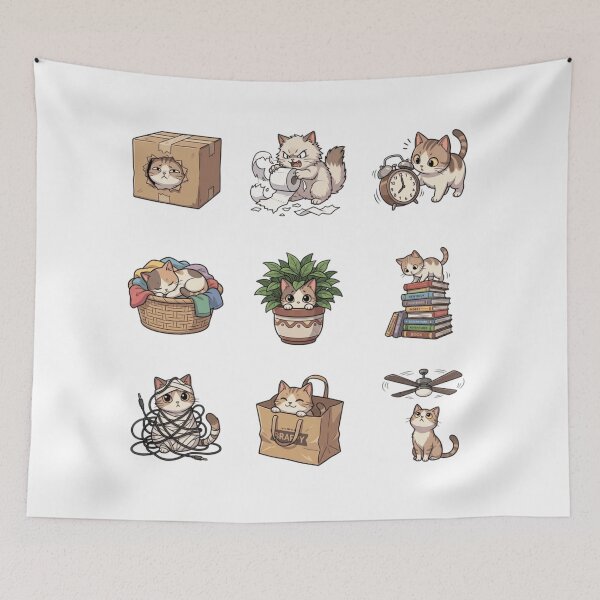 Item preview, Mischievous Cat Box Toilet Paper Tangled Cords Cute Sticker Sheet designed and sold by mood-draftsman.