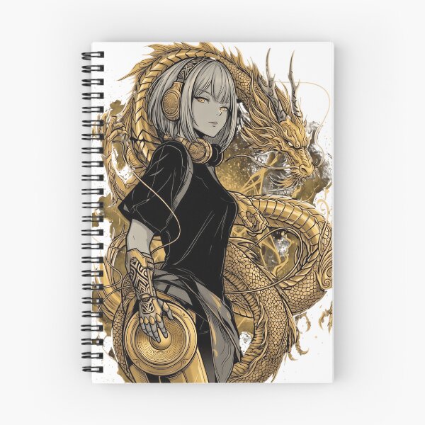 Item preview, Golden Dragon Headphone Girl – Anime Streetwear Art designed and sold by RON-FASHION.