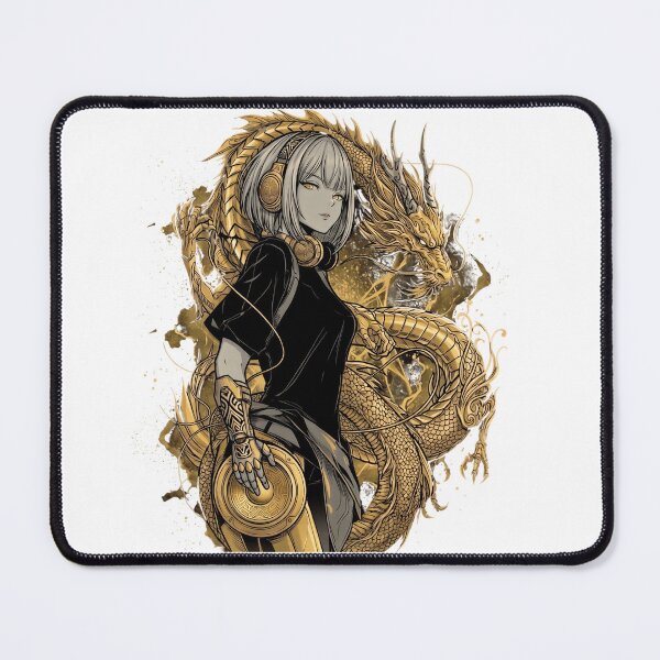 Item preview, Golden Dragon Headphone Girl – Anime Streetwear Art designed and sold by RON-FASHION.