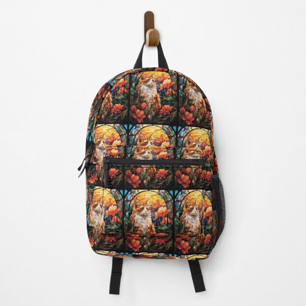Item preview, Stained Glass Longhair Ginger Cat with Orange Flowers designed and sold by pinkal.