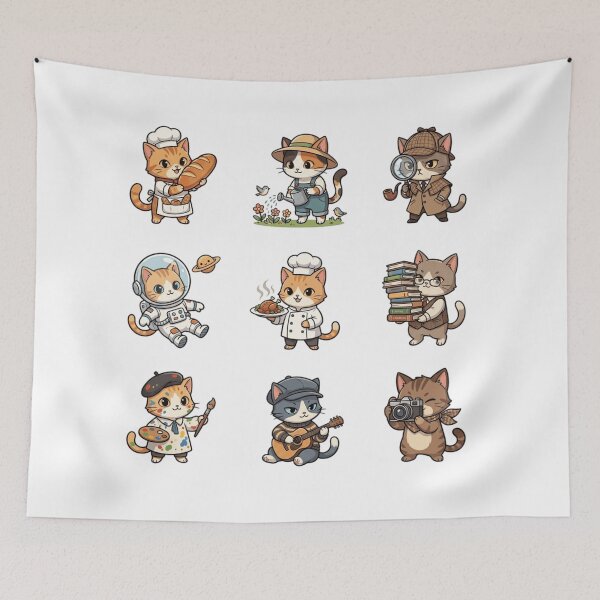 Item preview, Career Cat Astronaut Detective Chef Artist Cute Sticker Sheet    designed and sold by mood-draftsman.