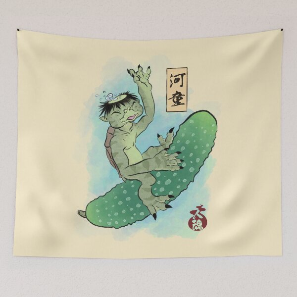 Item preview, Kappa riding a cucumber designed and sold by Fuego Fatuo Art.