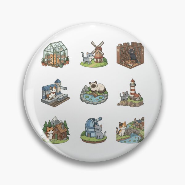 Item preview, Diorama Cat Greenhouse Lighthouse Library Cute Sticker Sheet designed and sold by mood-draftsman.