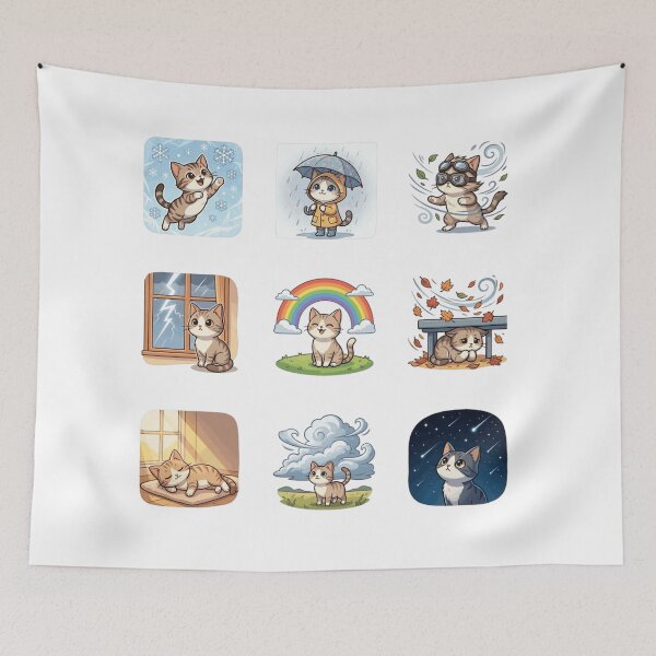 Item preview, Weather Cat Rainbow Snow Storm Cute Sticker Sheet    designed and sold by mood-draftsman.