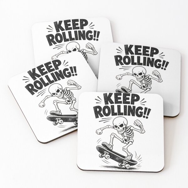 Item preview, Skeleton Riding Skateboard with Keep Rolling Text designed and sold by Linework Studio.