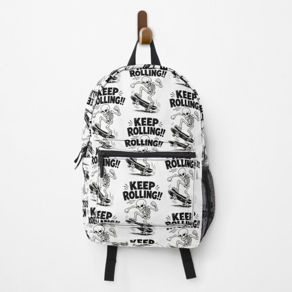 Item preview, Skeleton Riding Skateboard with Keep Rolling Text designed and sold by Linework Studio.