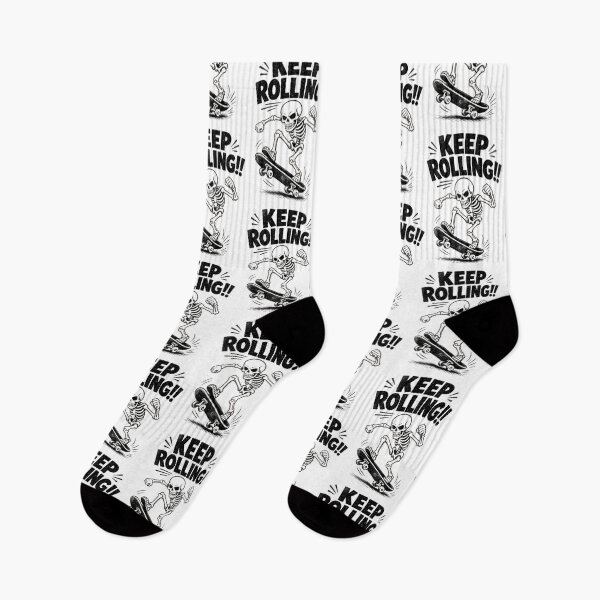 Item preview, Skeleton Riding Skateboard with Keep Rolling Text designed and sold by Linework Studio.
