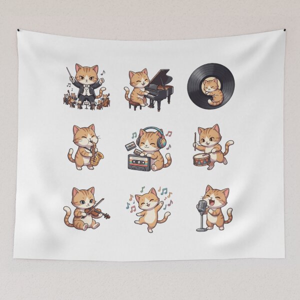 Item preview, Musical Cat Piano Vinyl Record Saxophone Cute Sticker Sheet    designed and sold by mood-draftsman.