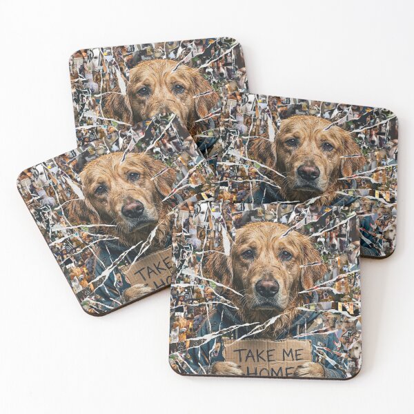 Item preview, Collage of a sad Golden Retriever dog made out of 1000 photos designed and sold by ataliarts.