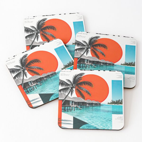 Item preview, Maldives travel poster featuring palm trees, turquoise lagoon, designed and sold by ckybe.
