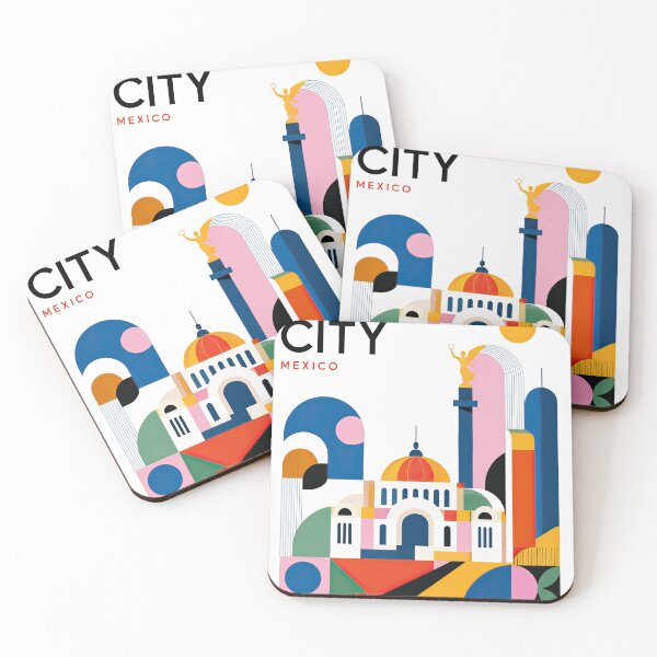 Item preview, Colorful geometric Mexico City travel poster featuring stylized designed and sold by ckybe.