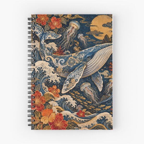 Item preview, Japandi Blue Whale Ocean Waves Floral Gold Ukiyo-e designed and sold by Jozefin's Studio.