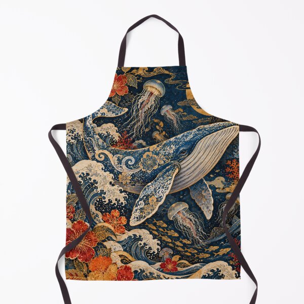 Item preview, Japandi Blue Whale Ocean Waves Floral Gold Ukiyo-e designed and sold by Jozefin's Studio.