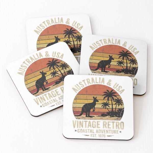 Item preview, Australia & USA Vintage Retro Coastal Adventure Kangaroo Sunset Graphic designed and sold by Bhaskar Digital Art.