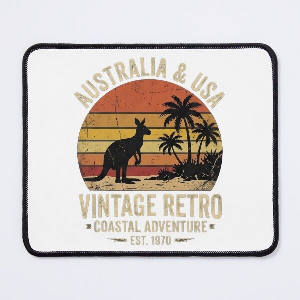 Item preview, Australia & USA Vintage Retro Coastal Adventure Kangaroo Sunset Graphic designed and sold by Bhaskar Digital Art.