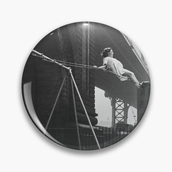 Item preview, Empire state of mind, girl on a swing, Brooklyn Bridge vintage black and white photograph designed and sold by Astrid Arkhangelsky.