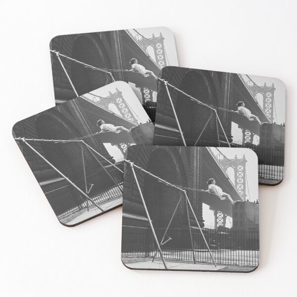 Item preview, Empire state of mind, girl on a swing, Brooklyn Bridge vintage black and white photograph designed and sold by Astrid Arkhangelsky.
