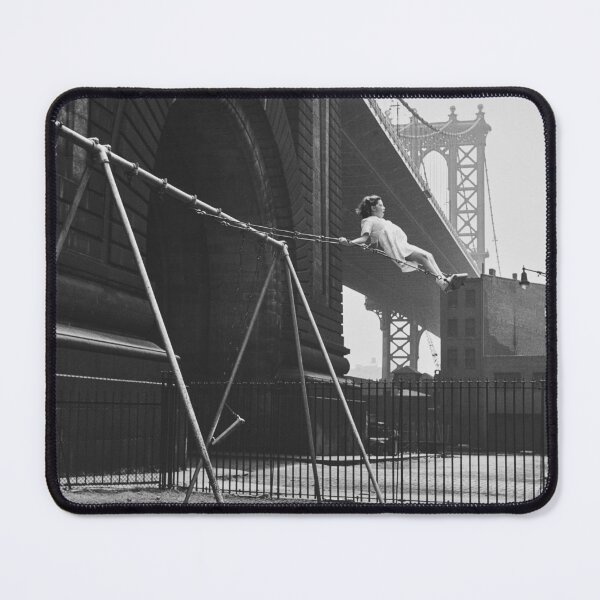Item preview, Empire state of mind, girl on a swing, Brooklyn Bridge vintage black and white photograph designed and sold by Astrid Arkhangelsky.
