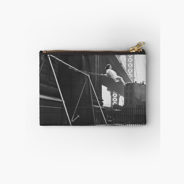 Item preview, Empire state of mind, girl on a swing, Brooklyn Bridge vintage black and white photograph designed and sold by Astrid Arkhangelsky.
