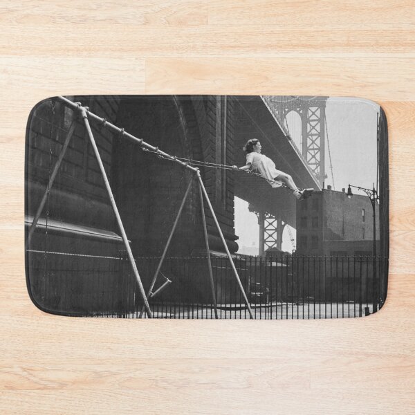 Item preview, Empire state of mind, girl on a swing, Brooklyn Bridge vintage black and white photograph designed and sold by Astrid Arkhangelsky.